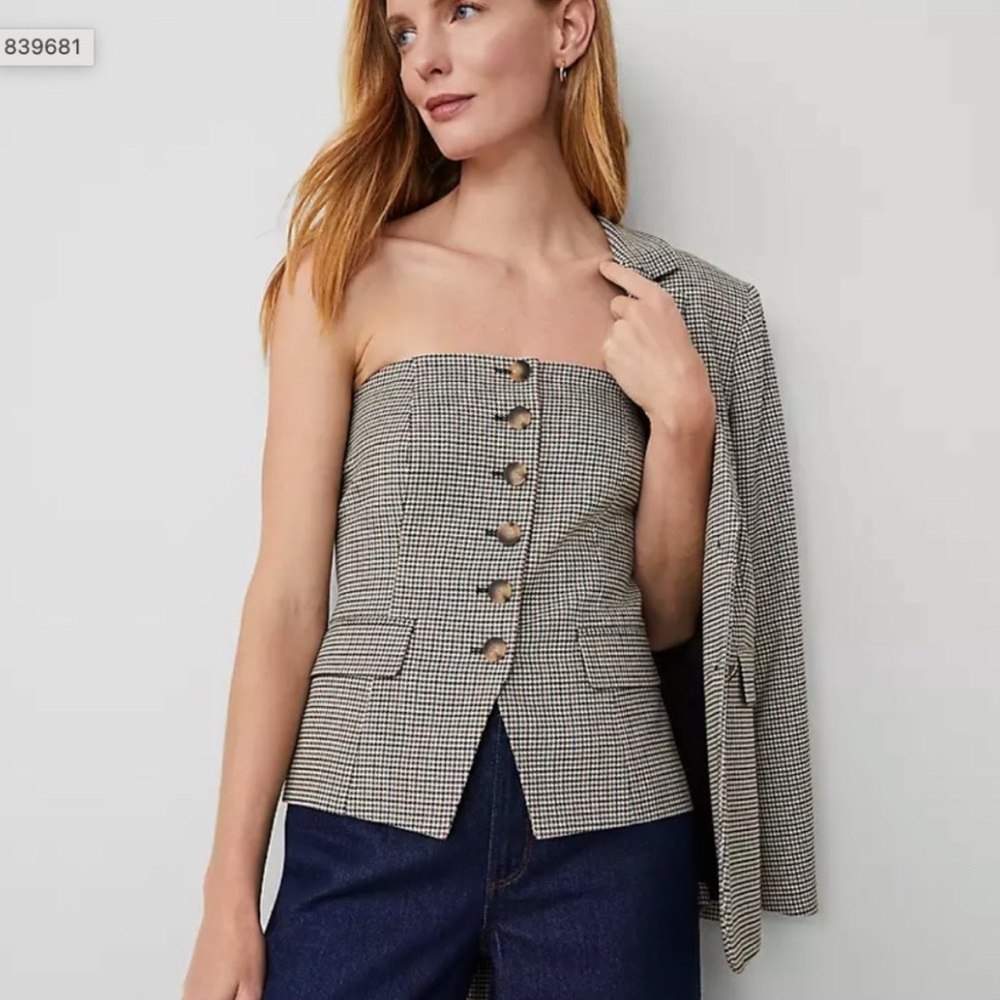 Ann Taylor Houndstooth Strapless Vest Blazer Size 4